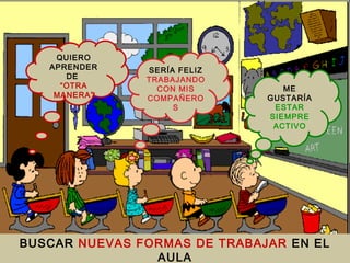 QUIERO
APRENDER
DE
“OTRA
MANERA”
ME
GUSTARÍA
ESTAR
SIEMPRE
ACTIVO
SERÍA FELIZ
TRABAJANDO
CON MIS
COMPAÑERO
S
BUSCAR NUEVAS FORMAS DE TRABAJAR EN EL
AULA
 