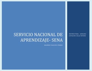 SERVICIO NACIONAL DE
APRENDIZAJE- SENA
SEGURIDAD Y SALUD EN EL TRABAJO:
INSTRUCTORA: ADRIANA
CATALINA CALLE RIVERA
 