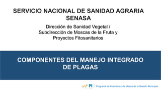 COMPONENTES DEL MANEJO INTEGRADO
DE PLAGAS
Dirección de Sanidad Vegetal /
Subdirección de Moscas de la Fruta y
Proyectos Fitosanitarios
Programa de Incentivos a la Mejora de la Gestión Municipal
 