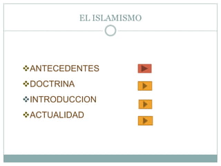 EL ISLAMISMO




ANTECEDENTES
DOCTRINA
INTRODUCCION
ACTUALIDAD
 