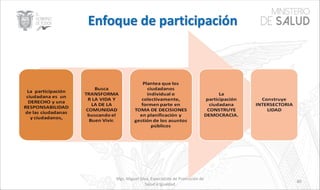 Mgs. Miguel Silva, Especialista de Promoción de
Salud e Igualdad
80
 