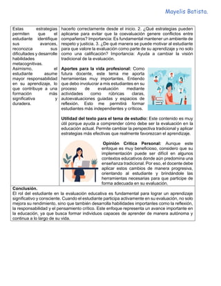 El Rol Activo del Estudiante en la Evaluación Educativa Contemporánea | PDF