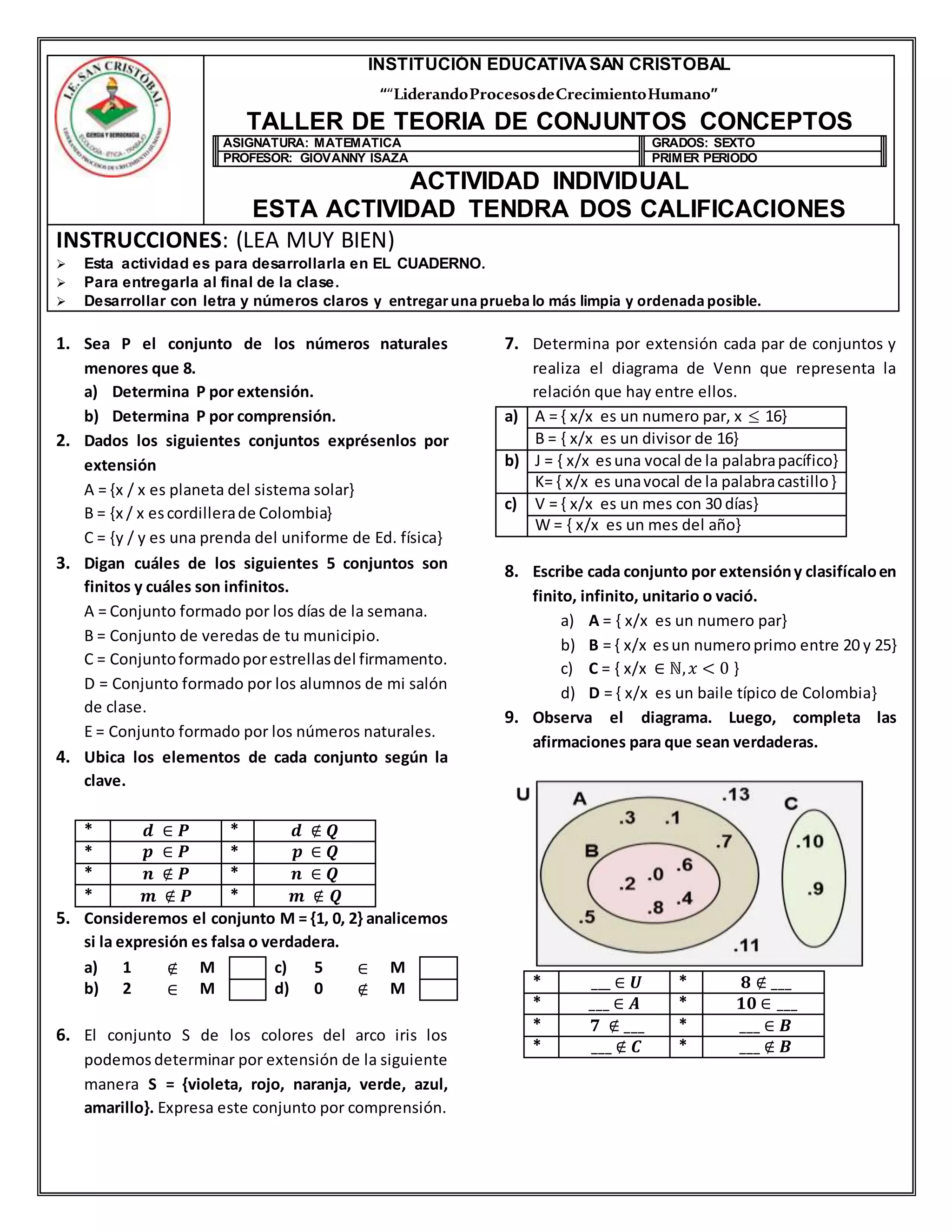 Taller teoria de conjuntos | DOCX