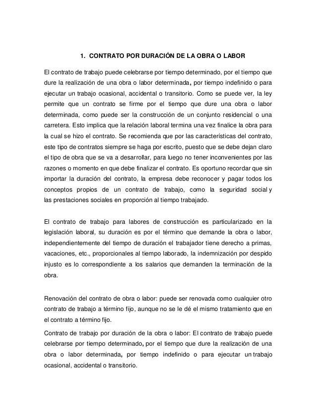 Resultado de imagen para contrato de trabajo de obra o labor