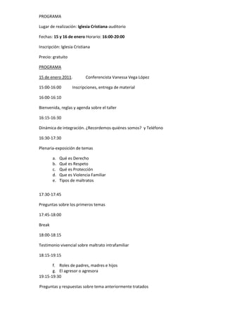 Carpetas  con agenda del taller.