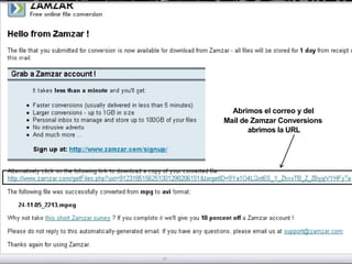 Abrimos el correo y del
Mail de Zamzar Conversions
abrimos la URL
 