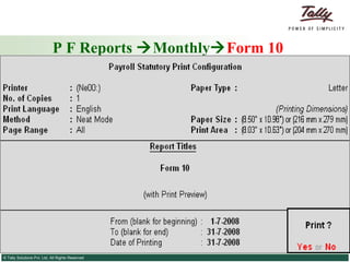 P F Reports   Monthly  Form 10 