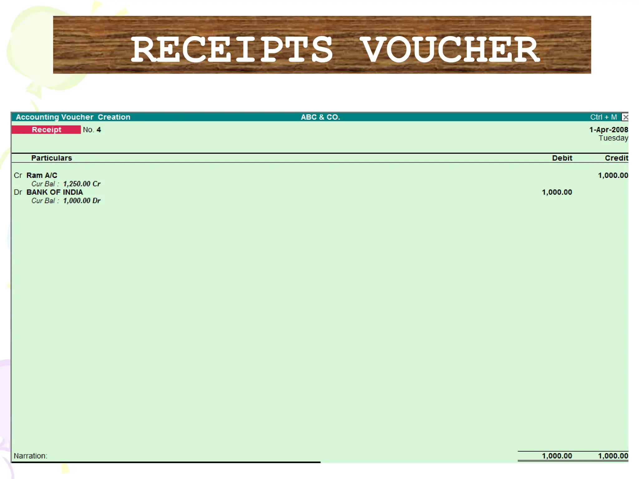 RECEIPTS VOUCHER
 