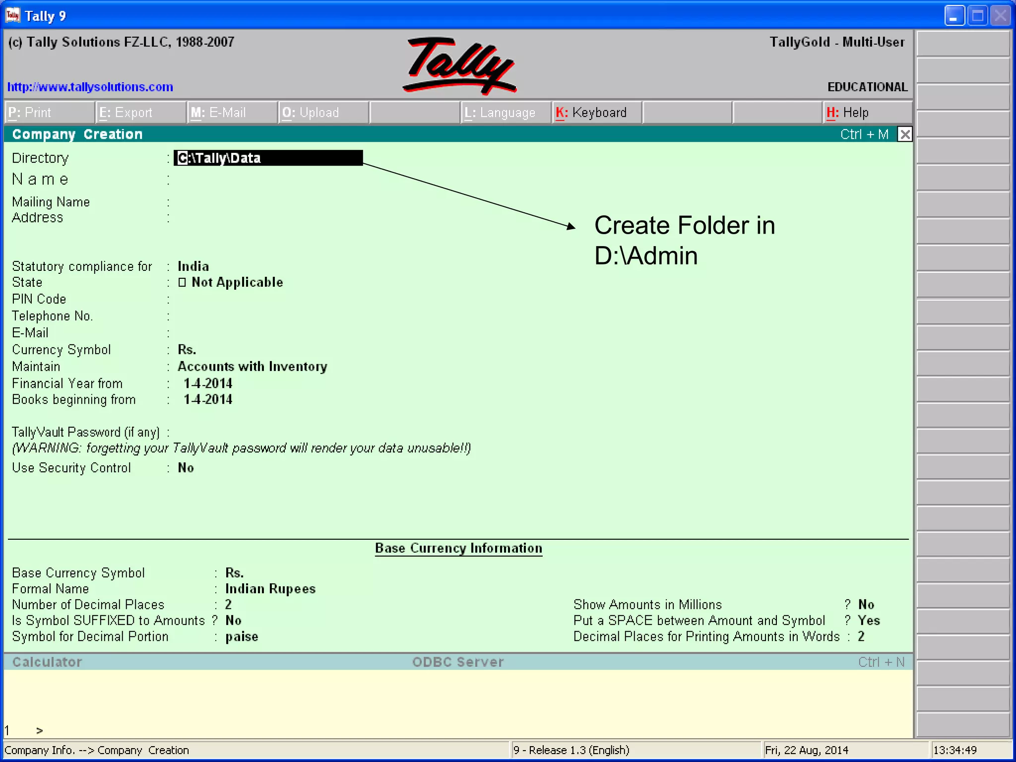 Create Folder in
D:Admin