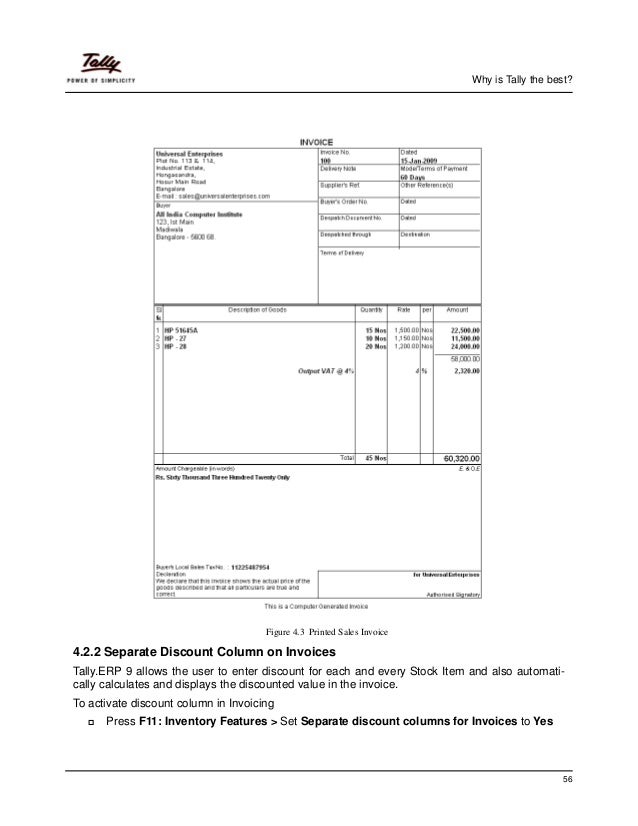 invoice erp setting format 9 tally product Features 9 erp Tally