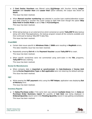Tally erp 9 release notes | PDF