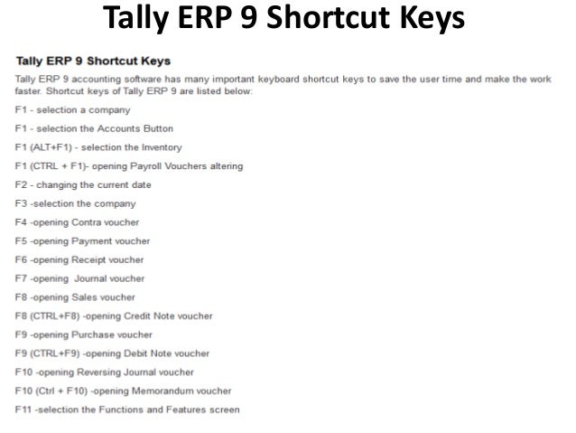 Tally Shortcut Keys