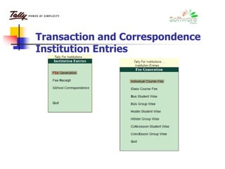 Transaction and Correspondence
Institution Entries
 