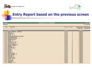 Entry Report based on the previous screen
 