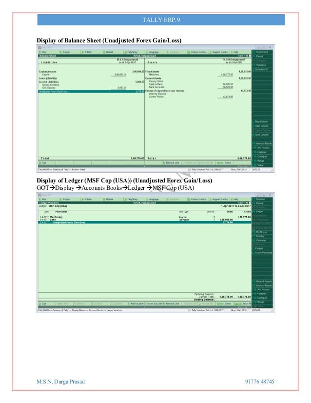Unadjusted forex gain loss in tally 9