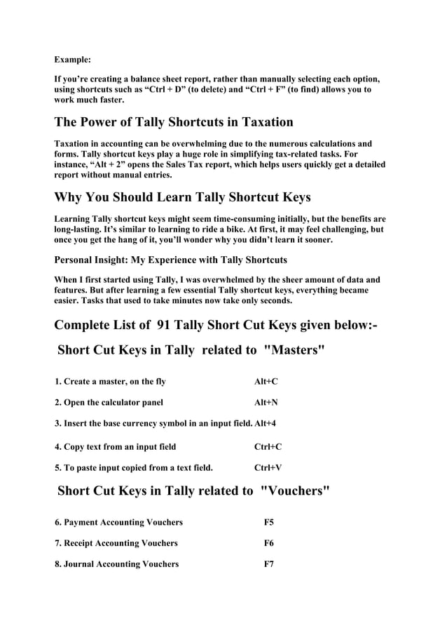 Tally Prime Accounting Software म Shortcut Keys क अहम यत Pdf