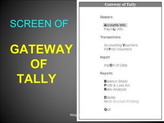 SCREEN OF

GATEWAY
OF
TALLY
Niraj Choudhary.

 