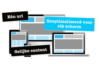 Eén url
Geoptimaliseerd voor
elk scherm
Gelijke content
 