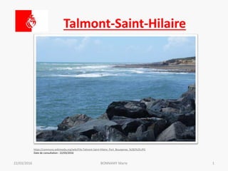 Talmont-Saint-Hilaire
22/03/2016 1BONNAMY Marie
https://commons.wikimedia.org/wiki/File:Talmont-Saint-Hilaire_Port_Bourgenay_%282%29.JPG
Date de consultation : 22/03/2016
 