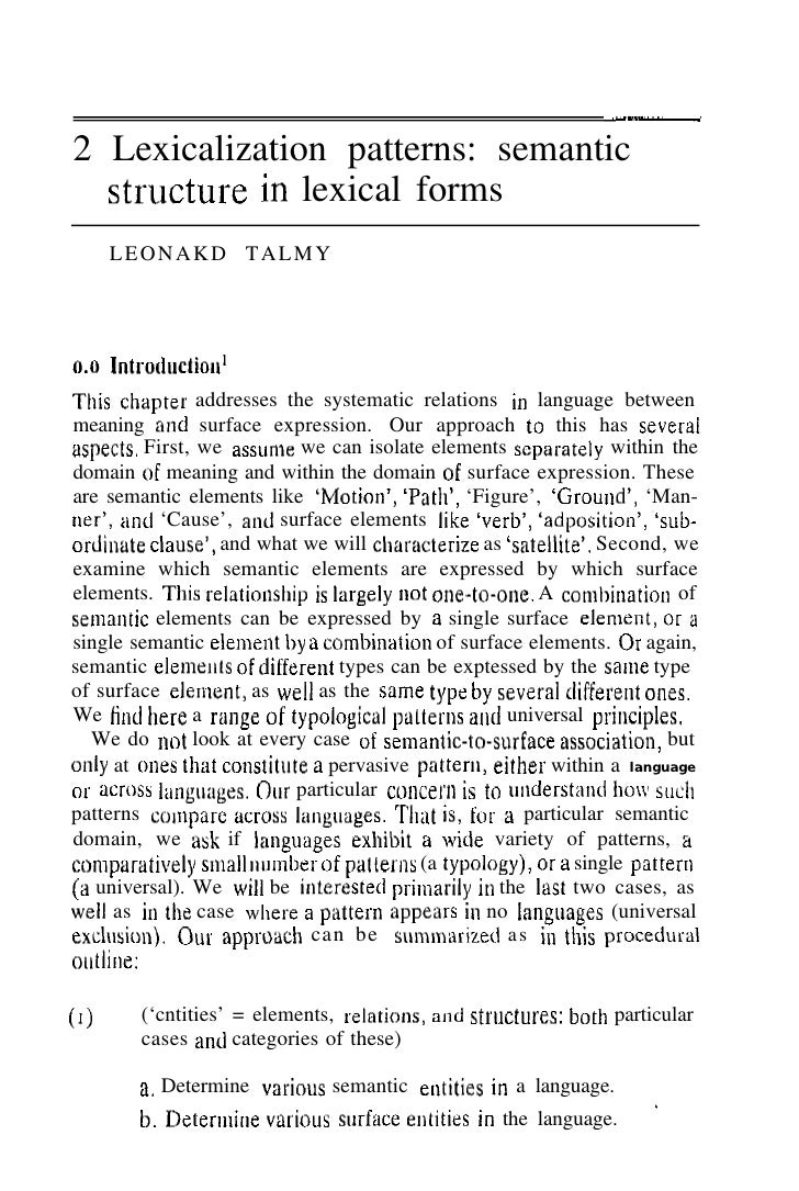 Talmy Lexicalizationpatterns - 