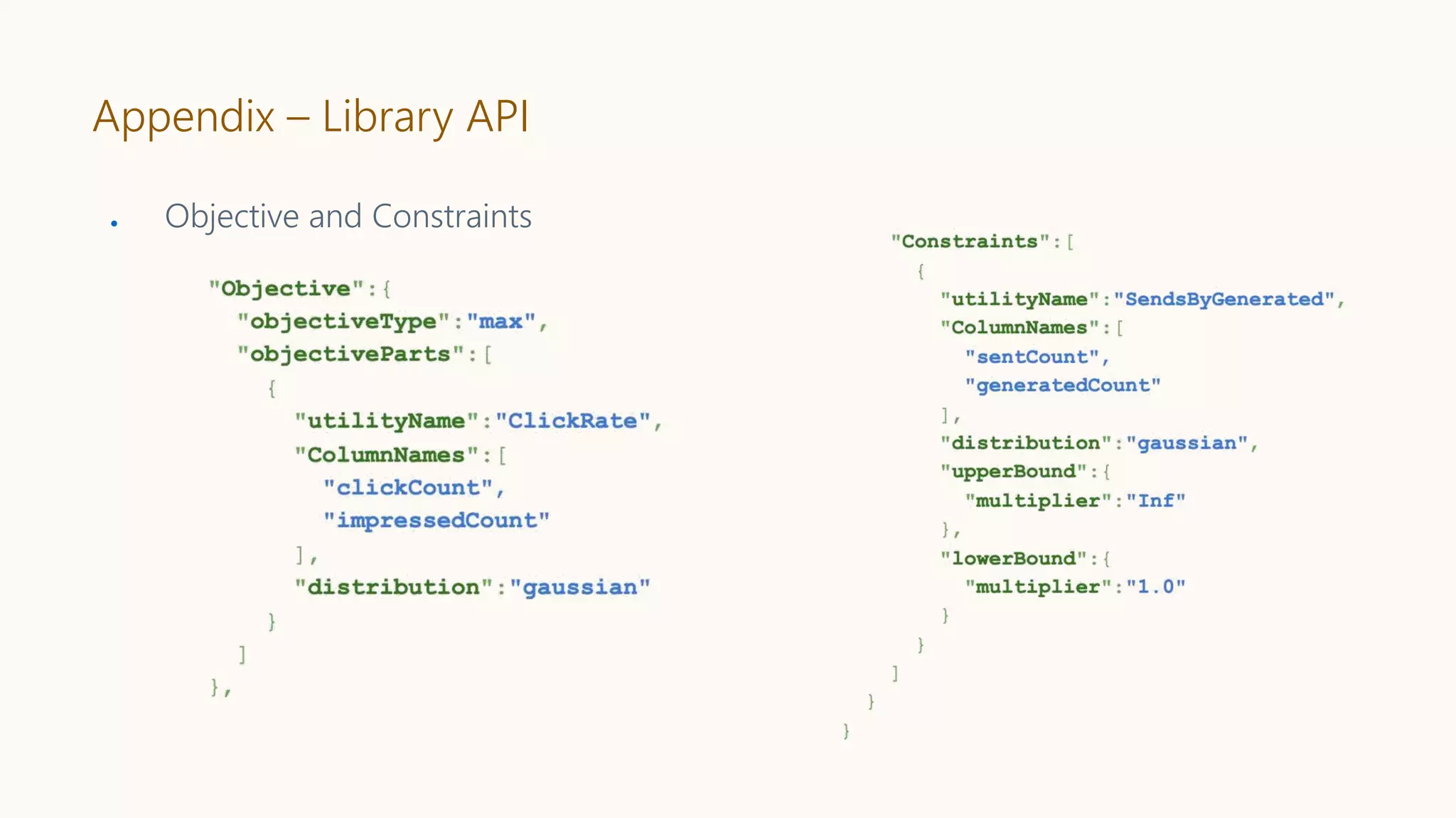 Appendix – Library API
● Objective and Constraints
 