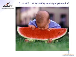 Exercise 1. Let us start by locating opportunities!
 