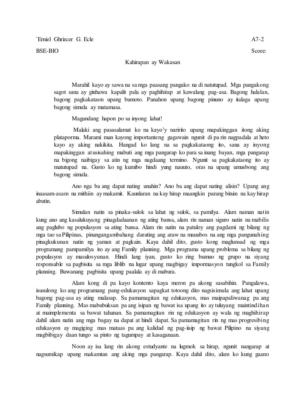Talumpati tungkol sa Pangangampanya sa Pagkapangulo.