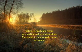 Talvez eu não tenha forças
para realizar todos os meus ideais.
Mas jamais irei me considerar um
derrotado.
 