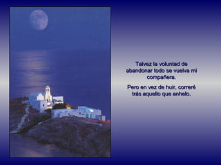 Talvez la voluntad de abandonar todo se vuelva mi compañera. Pero en vez de huir, correré trás aquello que anhelo. 