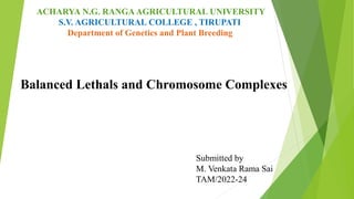 ACHARYA N.G. RANGAAGRICULTURAL UNIVERSITY
S.V. AGRICULTURAL COLLEGE , TIRUPATI
Department of Genetics and Plant Breeding
Balanced Lethals and Chromosome Complexes
Submitted by
M. Venkata Rama Sai
TAM/2022-24
 
