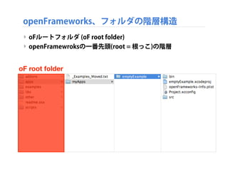 新規にプロジェクトを作成する
‣ 方法1: ProjectGeneratorを利用する方法 ー とても簡単!
‣ projectGeneratorフォルダ内のprojectGenerator.appを起動
 