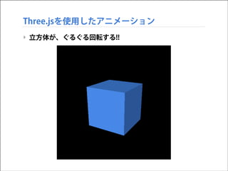 Three.jsを使用したアニメーション
‣ 立方体が、ぐるぐる回転する!!

 