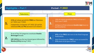 2.
3.
4.
1.
21% ad volume growth for FMCG on Television
in Y 2022 over Y 2020.
Compared to 1st Quarter of Y 2022, Q3 and Q...