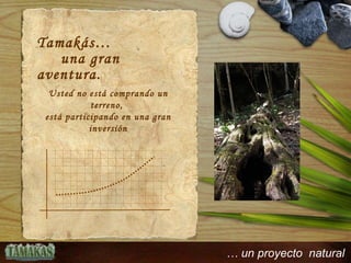 …  un proyecto  natural Usted no est á comprando un terreno,  está participando en una gran inversión Tamakás… una gran aventura . 