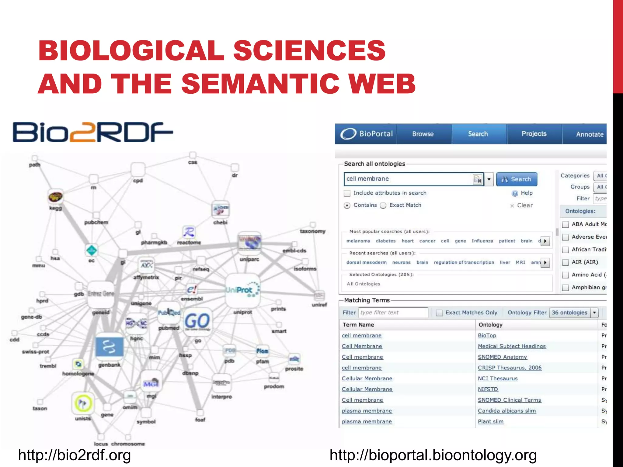 Biological SCIENCES and the semantic webhttp://bio2rdf.org		 		http://bioportal.bioontology.org
