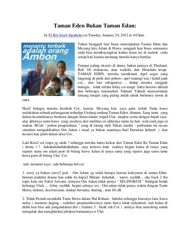 Taman Eden Bukan Taman Edan