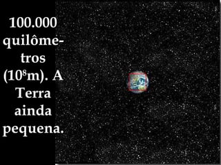 100.000 quilôme-tros (10 8 m). A Terra ainda pequena. 