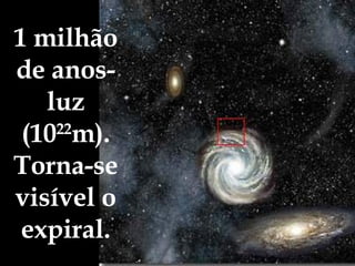 1 milhão de anos-luz (10 22 m). Torna-se visível o expiral. 