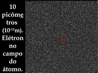 10 picôm e tros  (10 -11 m).  Elétron no campo do átomo. 