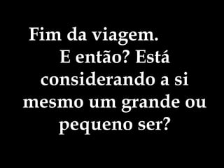 Fim da viagem.  E então? Está considerando a si mesmo um grande ou pequeno ser? 