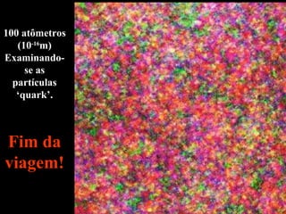100 atômetros (10 -16 m) Examinando-se as partículas ‘quark’. Fim da viagem! 