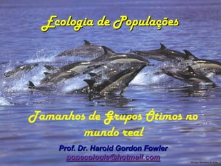 Ecologia de Populações




Tamanhos de Grupos Ótimos no
        mundo real
    Prof. Dr. Harold Gordon Fowler
      popecologia@hotmail.com
 