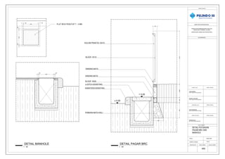 DETAIL POTONGAN
PAGAR BRC DAN
MANHOLE
ARS
SESUAI GBR
JUDUL GAMBAR
NAMA PROYEK/PEKERJAAN
KETERANGAN
NOMOR REVISI KODE GAMBAR JUMLAH LEMBAR
PEMILIK PROYEK
SKALA
NOMOR LEMBAR
Beyond Port of Indonesia
PEKERJAAN PEMBANGUNAN FASILITAS
PENUNJANG TERMINAL GILIMAS
DIPERIKSA OLEH TANDA TANGAN
JAYA VIA DEWATA
ASM. PERENCANAAN TEKNIK
DISETUJUI OLEH TANDA TANGAN
HENDIEK EKO S.
SM. FASILITAS PELABUHAN
DIBUAT OLEH TANDA TANGAN
PRADIPTA PRATAMA
STAF FASILITAS PELABUHAN
LINDA MARBUN
STAF FASILITAS PELABUHAN
(PEKERJAAN TAMAN DAN PEDESTRIAN)
1 : 20
DETAIL PAGAR BRC
TDP 09
± 0.00
+ 0.25
2100
10396
200
600
400
150
U-DITCH EKSISTING
KANSTEEN EKSISTING
SLOOF 15/20
DINDING BATA
SLOOF 15/10
PONDASI BATU KALI
KOLOM PRAKTIS 15X15
1 : 20
DETAIL MANHOLE
PLAT BESI PENUTUP T : 3 MM
600
50 50
50
600
50
50
600
50
DINDING BATA
 