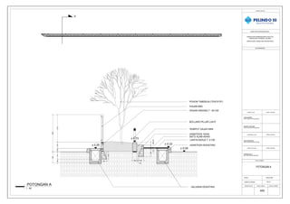 POTONGAN A
ARS
SESUAI GBR
JUDUL GAMBAR
NAMA PROYEK/PEKERJAAN
KETERANGAN
NOMOR REVISI KODE GAMBAR JUMLAH LEMBAR
PEMILIK PROYEK
SKALA
NOMOR LEMBAR
Beyond Port of Indonesia
PEKERJAAN PEMBANGUNAN FASILITAS
PENUNJANG TERMINAL GILIMAS
DIPERIKSA OLEH TANDA TANGAN
JAYA VIA DEWATA
ASM. PERENCANAAN TEKNIK
DISETUJUI OLEH TANDA TANGAN
HENDIEK EKO S.
SM. FASILITAS PELABUHAN
DIBUAT OLEH TANDA TANGAN
PRADIPTA PRATAMA
STAF FASILITAS PELABUHAN
LINDA MARBUN
STAF FASILITAS PELABUHAN
(PEKERJAAN TAMAN DAN PEDESTRIAN)
1 : 50
POTONGAN A
A
BOLLARD PILLAR LIGHT
KANSTEEN 15X30
KANSTEEN EKSISTING
BATU ALAM 40X40
LANTAI KERJA T: 5 CM
RUMPUT GAJAH MINI
POHON TABEBUIA (TENTATIF)
PAGAR BRC
PAGAR DINDING T : 50 CM
SALURAN EKSISTING
280
570
250
500
2100
2850
850
± 0.00
± 0.33
200
200
100
600
300
125
400
400
600
± 0.73
± 0.25
TDP 06
 