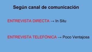 Según canal de comunicación
ENTREVISTA DIRECTA → In Situ
ENTREVISTA TELEFÓNICA → Poco Ventajosa
 