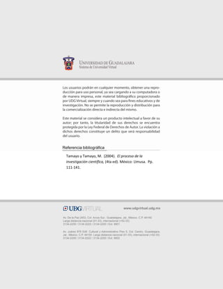 Tamayo y Tamayo, M. (2004). El proceso de la
investigación científica, (4ta ed). México: LImusa. Pp.
111-141.
 