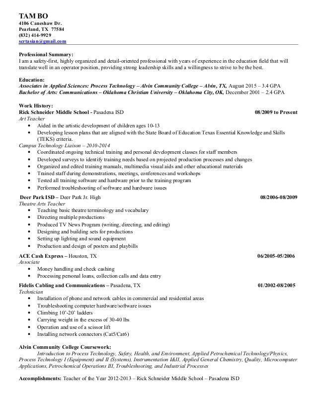 Operator Resume tam bo operator resume Operator Resume tam bo operator resume