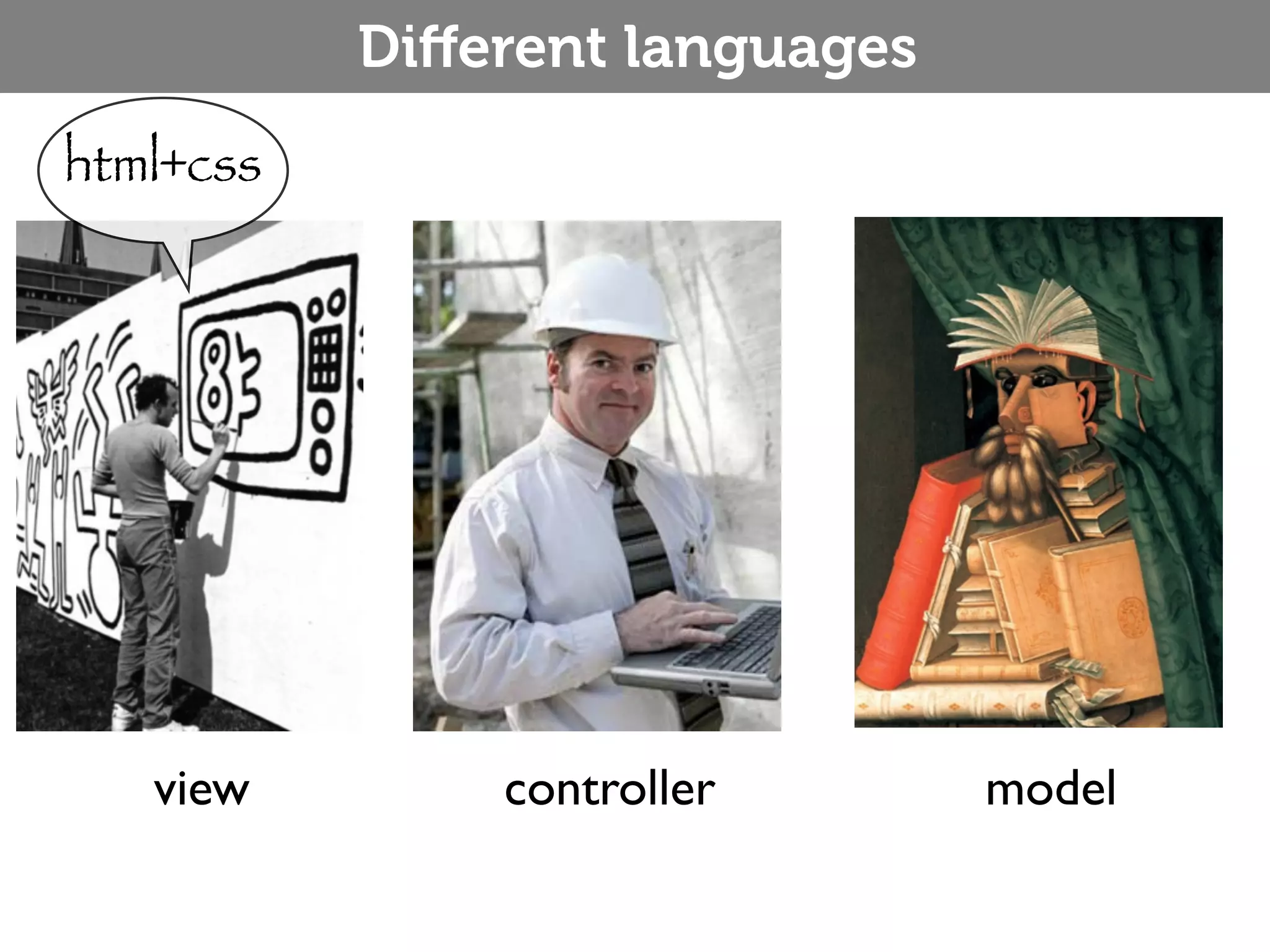Diﬀerent languages html+css view controller model 