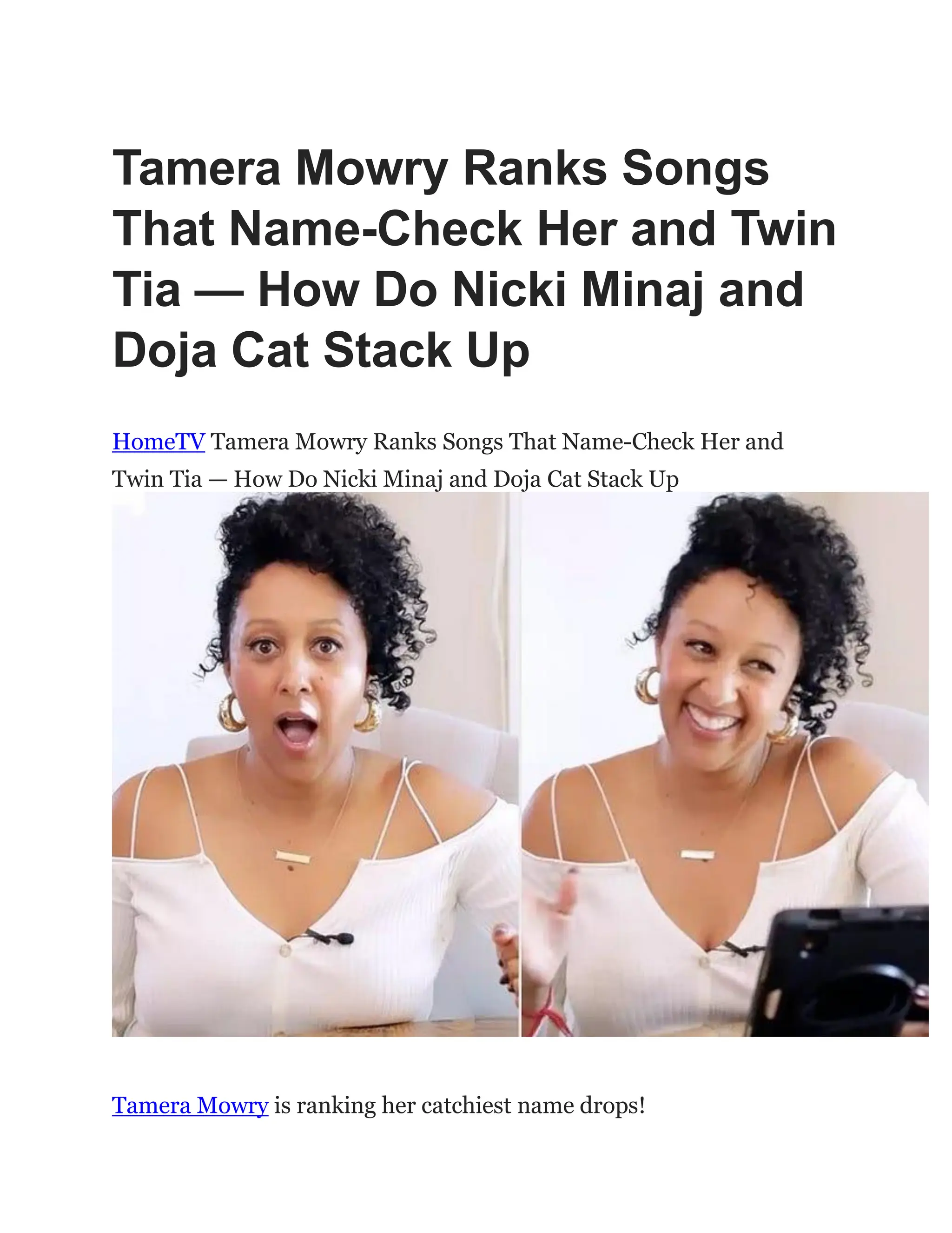 Tamera Mowry Ranks Songs That NameCheck Her and Twin Tia — How Do