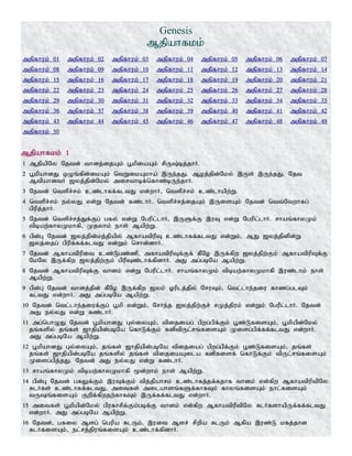 Genesis
Mjpahfkk;
mjpfhuk; 01 mjpfhuk; 02 mjpfhuk; 03 mjpfhuk; 04 mjpfhuk; 05 mjpfhuk; 06 mjpfhuk; 07
mjpfhuk; 08 mjpfhuk; 09 mjpfhuk; 10 mjpfhuk; 11 mjpfhuk; 12 mjpfhuk; 13 mjpfhuk; 14
mjpfhuk; 15 mjpfhuk; 16 mjpfhuk; 17 mjpfhuk; 18 mjpfhuk; 19 mjpfhuk; 20 mjpfhuk; 21
mjpfhuk; 22 mjpfhuk; 23 mjpfhuk; 24 mjpfhuk; 25 mjpfhuk; 26 mjpfhuk; 27 mjpfhuk; 28
mjpfhuk; 29 mjpfhuk; 30 mjpfhuk; 31 mjpfhuk; 32 mjpfhuk; 33 mjpfhuk; 34 mjpfhuk; 35
mjpfhuk; 36 mjpfhuk; 37 mjpfhuk; 38 mjpfhuk; 39 mjpfhuk; 40 mjpfhuk; 41 mjpfhuk; 42
mjpfhuk; 43 mjpfhuk 44 mjpfhuk; 45 mjpfhuk; 46 mjpfhuk; 47 mjpfhuk; 48 mjpfhuk; 49
mjpfhuk; 50
Mjpahfkk;; 1
1 MjpapNy Njtd; thdj;ijAk; g+kpiaAk; rpU;bj;jhH.
2 g+kpahdJ xOq;fpd;ikAk; ntWikAkha; ,Ue;jJ. Moj;jpd;Nky; ,Us; ,Ue;jJ. Njt
MtpahdtH [yj;jpd;Nky; mirthbf;nfhz;bUe;jhH.
3 Njtd; ntspr;rk; cz;lhff;fltJ vd;whH> ntspr;rk; cz;lhapw;W.
4 ntspr;rk; ey;yJ vd;W Njtd; fz;lhH. ntspr;rj;ijAk; ,UisAk; Njtd; ntt;Ntwhfg;
gpupj;jhH.
5 Njtd; ntspr;rj;Jf;Fg; gfy; vd;W Ngupl;lhH> ,USf;F ,uT vd;W Ngupl;lhH. rhaq;fhyKk;
tpbaw;fhyKkhfp> Kjyhk; ehs; Mapw;W.
6 gpd;G Njtd; [yj;jpd;kj;jpapy; MfhatpupT cz;lhff;fltJ vd;Wk;> MJ [yj;jpdpd;W
[yj;ijg; gpupf;ff;fltJ vd;Wk; nrhd;dhH.
7 Njtd; Mfhatpupit cz;Lgz;zp> mfhatpupTf;Ff; fPNo ,Uf;fpw [yj;jpw;Fk; MfhatpupTf;F
NkNy ,Uf;fpw [yj;jpw;Fk; gpupTz;lhf;fpdhH. mJ mg;gbNa Mapw;W.
8 Njtd; MfhatpupTf;F thdk; vd;W Ngupl;lhH. rhaq;fhyKk; tpbaw;fhyKkhfp ,uz;lhk; ehs;
Mapw;W.
9 gpd;G Njtd; thdj;jpd; fPNo ,Uf;fpw [yk; Xuplj;jpy; NruTk;> ntl;lhe;jiu fhzg;glTk;
fltJ vd;whH. mJ mg;gbNa Mapw;W.
10 Njtd; ntl;lhe;jiuf;Fg; g+kp vd;Wk;> NrHe;j Iyj;jpw;Fr; rKj;jpuk; vd;Wk; Ngupl;lhH. Njtd;
mJ ey;yJ vd;W fz;lhH.
11 mg;nghOJ Njtd; g+kpahdJ Gy;iyAk;> tpijiag; gpwg;gpf;Fk; g+z;LfisAk;> g+kpapd;Nky;
jq;fspy; jq;fs; [hjpapd;gbNa nfhLf;Fk; fdptpUl;rq;fisAk; Kisg;gpf;ff;fltJ vd;whH.
mJ mg;gbNa Mapw;W.
12 g+kpahdJ Gy;iyAk;> jq;fs; [hjpapd;gbNa tpijiag; gpwg;gpf;Fk; g+z;LfisAk;> jq;fs;
jq;fs; [hjpapd;gbNa jq;fspy; jq;fs; tpijiaAila fdpfisf; nfhLf;Fk; tpUl;rq;fisAk;
Kisg;gpj;jJ. Njtd; mJ ey;yJ vd;W fz;lhH.
13 rhaq;fhyKk; tpbaw;fhyKkhfp %d;whk; ehs; Mapw;W.
14 gpd;G Njtd; gfYf;Fk; ,uTf;Fk; tpj;jpahrk; cz;lhfj;jf;fjhf thdk; vd;fpw MfhatpuptpNy
RlHfs; cz;lhff;fltJ> mitfs; milahsq;fSf;fhfTk; fhyq;fisAk; ehl;fisAk;
tUq;fisAk; Fwpf;fpwjw;fhfTk; ,Uf;ff;fltJ vd;whH.
15 mitfs; g+kpapd;Nky; gpufhrpf;Fk;gbf;F thdk; vd;fpw MfhatpuptpNy RlHfshapUf;ff;fltJ
vd;whH. mJ mg;gbNa Mapw;W.
16 Njtd;> gfiy Msg; ngupa RlUk;> ,uit Msr; rpwpa RlUk; Mfpa ,uz;L kfj;jhd
RlHfisAk;> el;rj;jpuq;fisAk; cz;lhf;fpdhH.
 